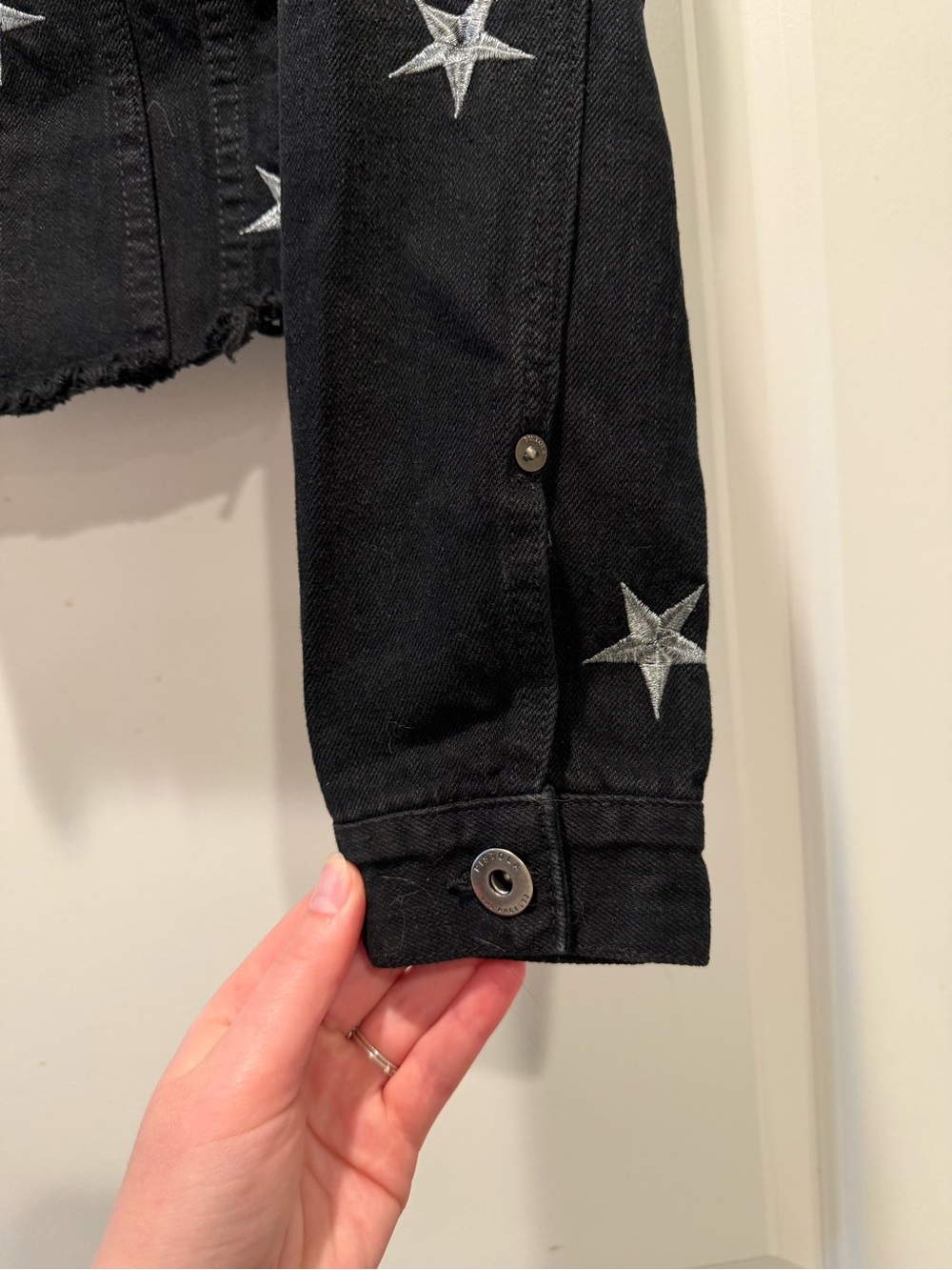 pistola Black Cropped Denim Jacket with Silver Star Embroidery - Picture 5 of 8